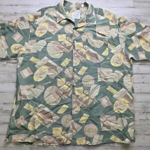 Vintage Gap Hawaiian Linen/Rayon All Over Print Travel Tourist ButtonUp Shirt XL